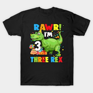 Kids Three Rex Birthday Party Dinosaur 3 Year Old Boy T-Shirt